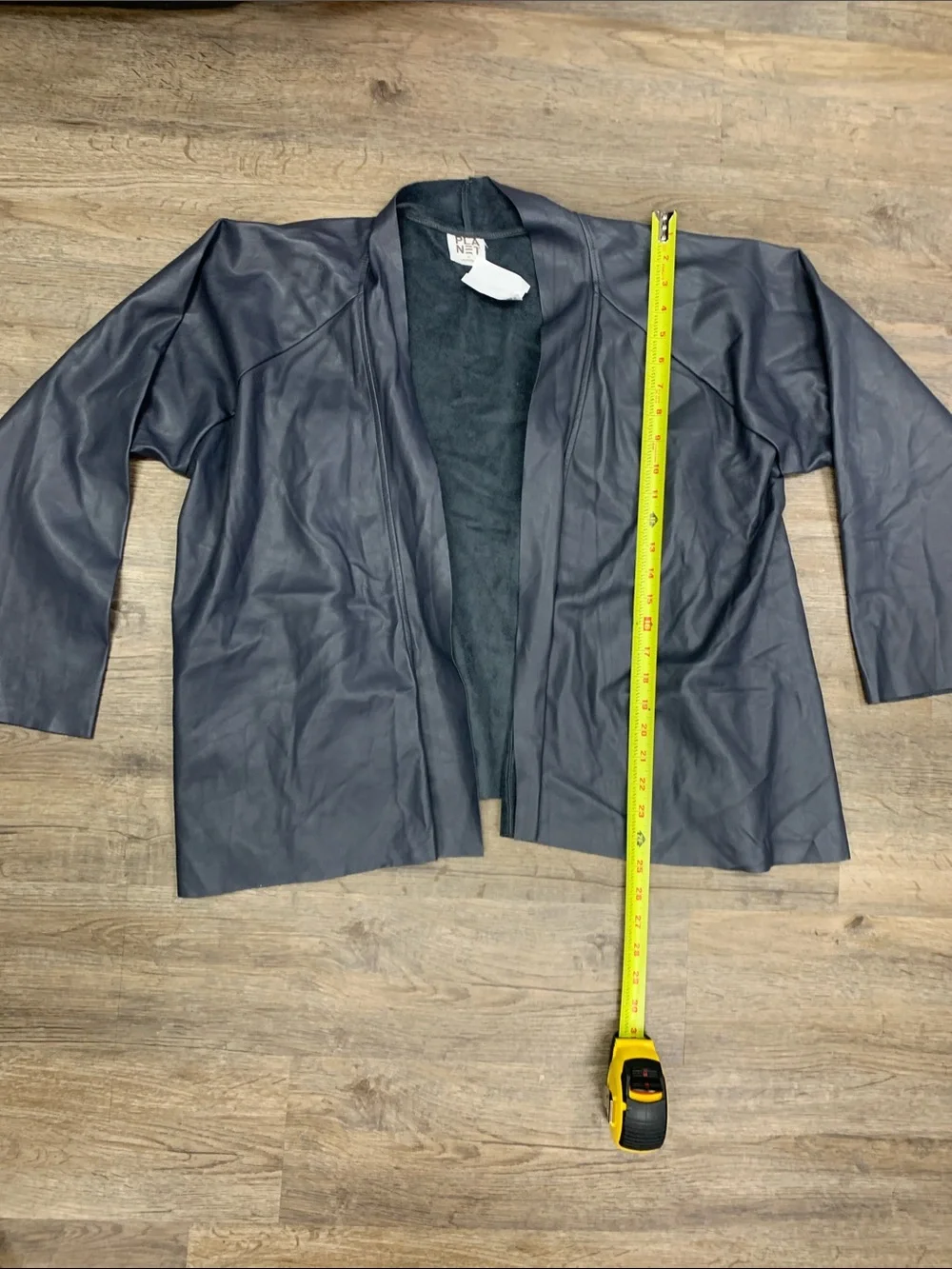 WILLOW & CLAY Black Open-Front Faux Leather Blazer